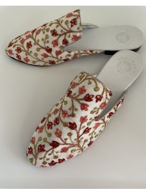 MULES FLORAL BLANC CASSE