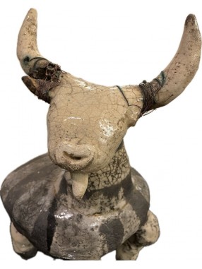 BOUC AU CORNE CASSEE EN RAKU