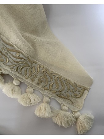 ECHARPE HAYEK CALLIGHRAPHIE & POMPONS