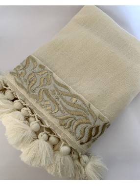 ECHARPE HAYEK CALLIGHRAPHIE & POMPONS