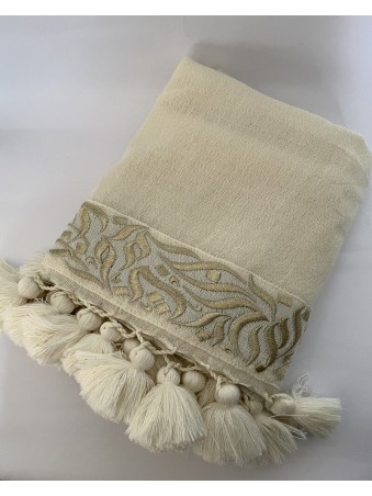 ECHARPE HAYEK CALLIGHRAPHIE & POMPONS