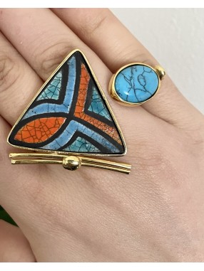 BAGUE TRIANGLE  PIERRE TURQUOISE