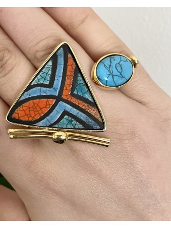 BAGUE TRIANGLE  PIERRE TURQUOISE