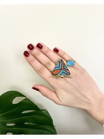 BAGUE TRIANGLE  PIERRE TURQUOISE