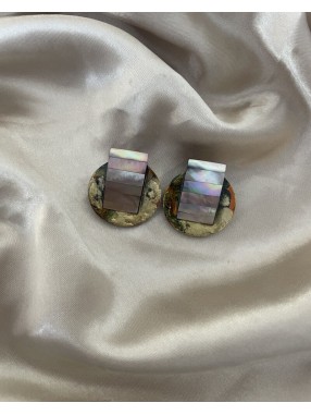 BOUCLES D'OREILLES RONDE NACRE EMAIMLLEE