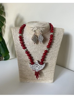 PARURE EL ORIA CORAIL & ARGENT