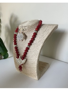 PARURE EL ORIA CORAIL & ARGENT