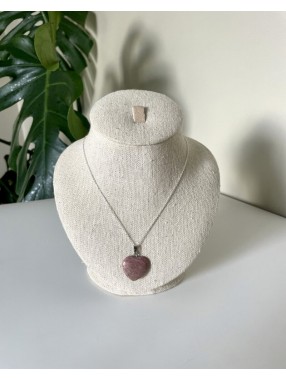 COLLIER PENDENTIF COEUR RHODONITE ROSE