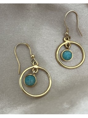 BOUCLES D'OREILLES ANNEAUX  PIERRE AZURITE