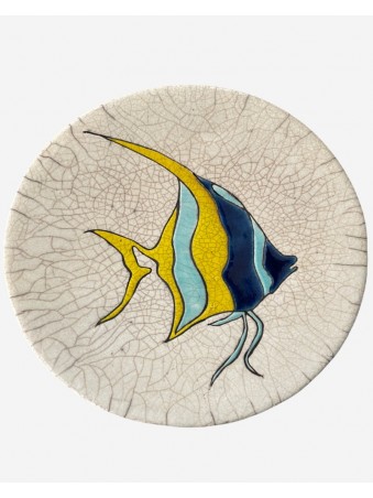 ASSIETTE MURALE AVEC POISSON JAUNE ET BLEU