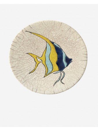 ASSIETTE MURALE AVEC POISSON JAUNE ET BLEU
