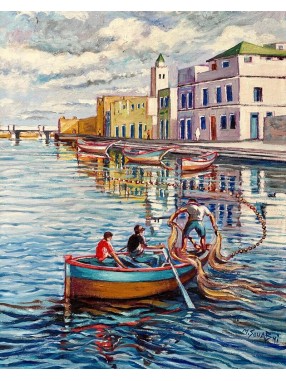 TABLEAU SCENE DE PECHEUR VIEUX PORT