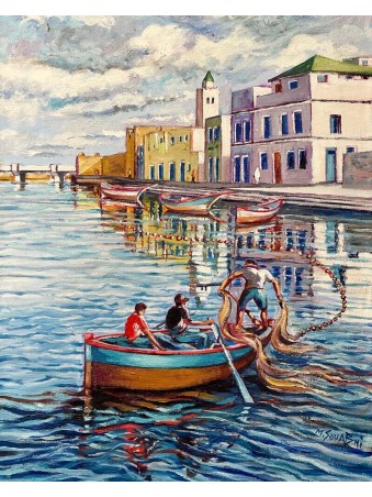 TABLEAU SCENE DE PECHEUR VIEUX PORT