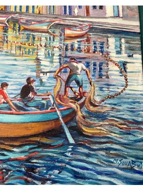 TABLEAU SCENE DE PECHEUR VIEUX PORT