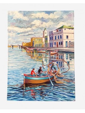TABLEAU SCENE DE PECHEUR VIEUX PORT