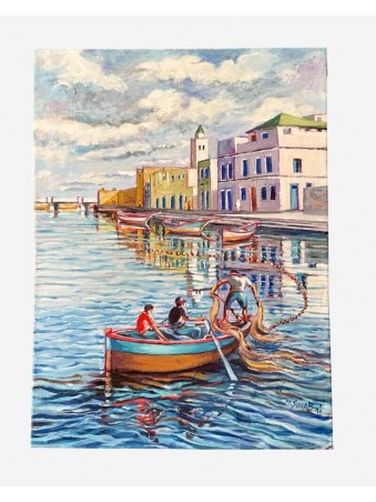 TABLEAU SCENE DE PECHEUR VIEUX PORT