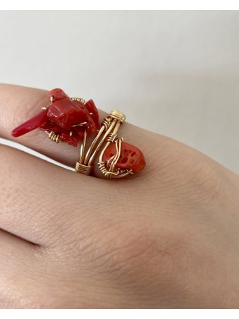 BAGUE CORAIL EN FILS DORE