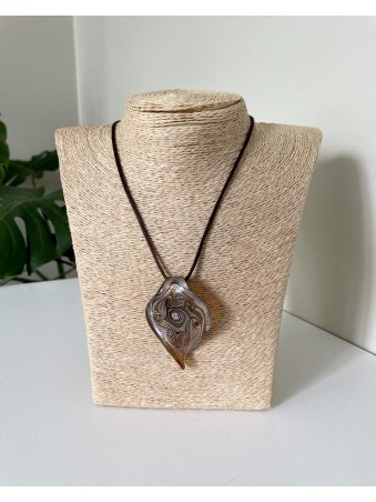 COLLIER CORDON FEUILLE  MURANO MARRON