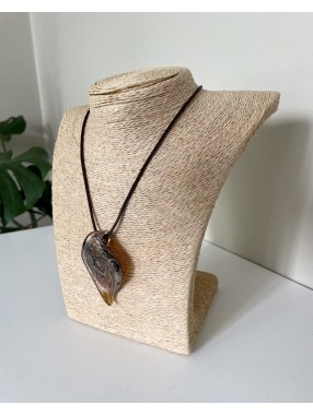COLLIER CORDON FEUILLE  MURANO MARRON