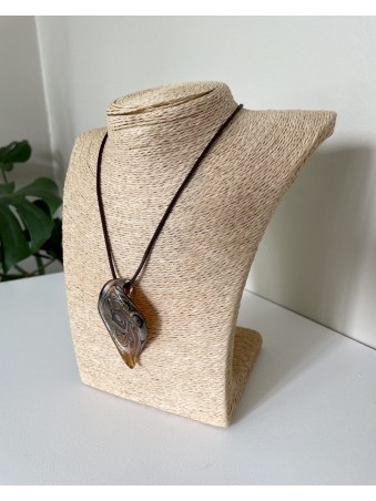 COLLIER CORDON FEUILLE  MURANO MARRON