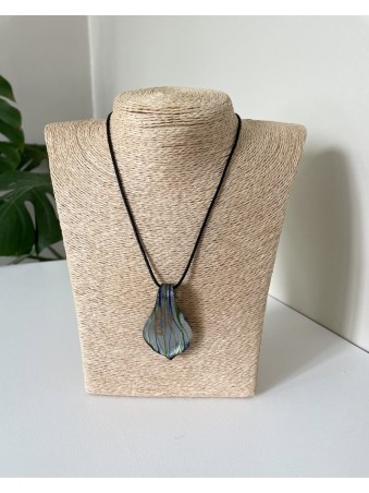 COLLIER CORDON FEUILLE MURANO NOIR