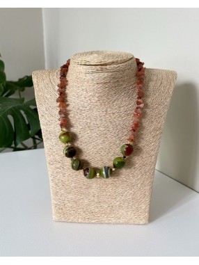 COLLIER BOULES AGATE & CHIPS