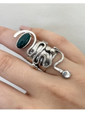 BAGUE FORME GEOMETRIQUE PIERRE VERTE OVALE