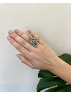 BAGUE FORME GEOMETRIQUE PIERRE VERTE RONDE