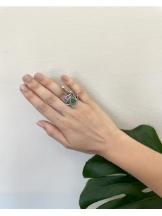 BAGUE FORME GEOMETRIQUE PIERRE VERTE RONDE 2
