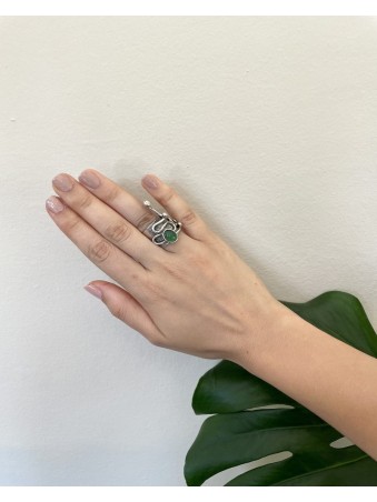 BAGUE FORME GEOMETRIQUE PIERRE VERTE RONDE