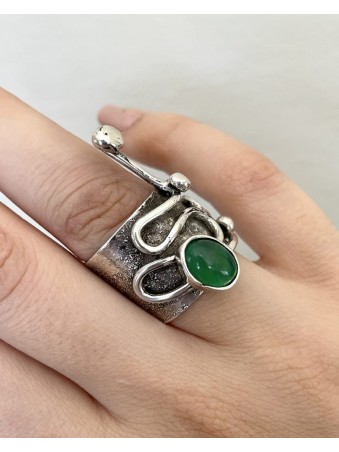 BAGUE FORME GEOMETRIQUE PIERRE VERTE RONDE