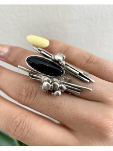 BAGUE FORME GEOMETRIQUE PIERRE NOIRE 2