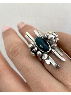 BAGUE FORME GEOMETRIQUE PIERRE OVALE VERTE