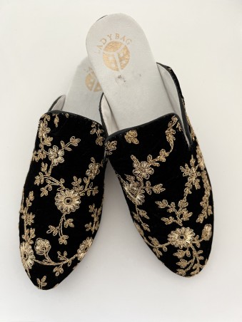 MULES EN DAIM BRODEE PETITS MOTIFS