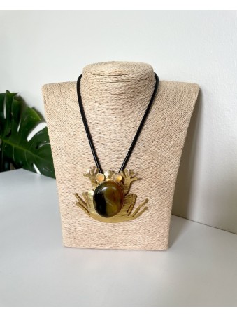 COLLIER CORDON GRENOUILLE YEUX JAUNE