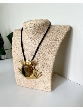 COLLIER CORDON GRENOUILLE YEUX JAUNE