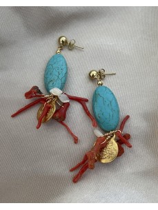 BOUCLES D'OREILLES TURQUOISE&CORAIL