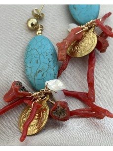 BOUCLES D'OREILLES TURQUOISE&CORAIL 2