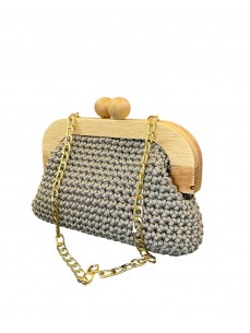 POCHETTE EN MACRAME FERMOIRE EN BOIS