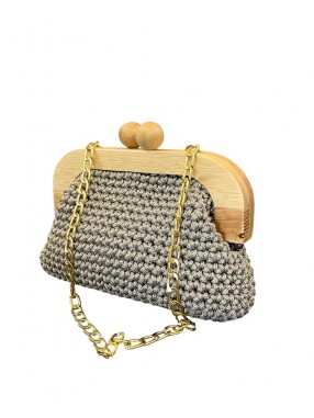 POCHETTE EN MACRAME FERMOIRE EN BOIS