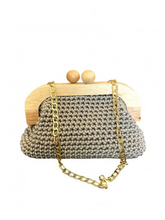 POCHETTE EN MACRAME FERMOIRE EN BOIS