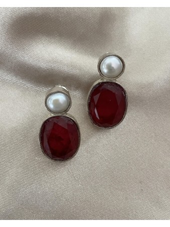 BOUCLES D'OREILLES PERLE&CRISTAL ROUGE