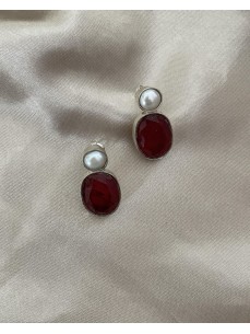 BOUCLES D'OREILLES PERLE&CRISTAL ROUGE 2