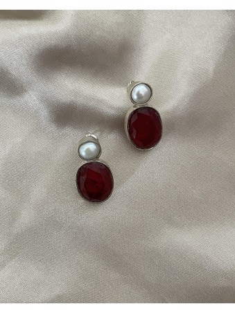 BOUCLES D'OREILLES PERLE&CRISTAL ROUGE