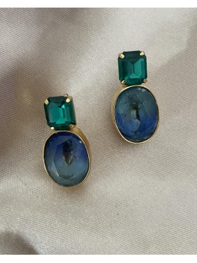 BOUCLES D'OREILLES  CRISTAUX BLEU&VERT
