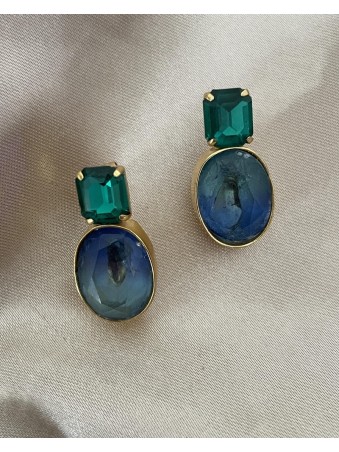 BOUCLES D'OREILLES  CRISTAUX BLEU&VERT