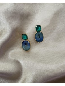 BOUCLES D'OREILLES  CRISTAUX BLEU&VERT 2