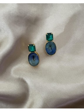 BOUCLES D'OREILLES  CRISTAUX BLEU&VERT