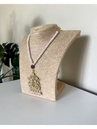 COLLIER PERLES DE CULTURE & AMETHYSTE