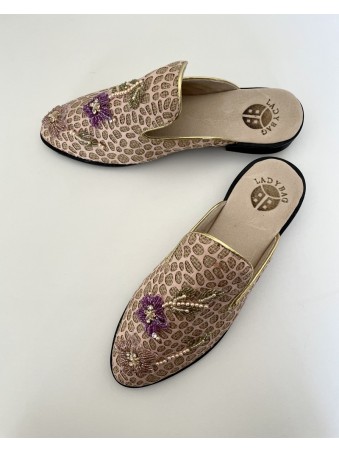 MULES ROSE BRODEE FLORALE